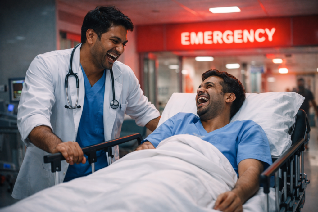 Emergency Hospital in Gangavathi – Vivekananda Hospital Emergency hospital in Gangavathi with doctors and nurses handling critical cases